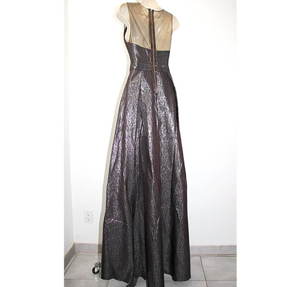 BADGLEY MISCHKA Textured Ball Gown in Metallic Mink sz 4 $990 from SAKS 5th AVE - Picture 10 of 15
